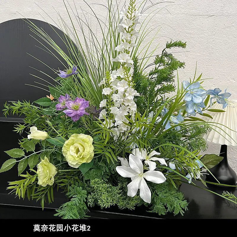 décoration extérieure bouquet artificiel fleurs violet blanc rose jaune bleu feuilles vertes moderne