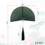 éventail pliant décoratif papier rouge bleu marine doré chinois traditionnel pompon cordelette