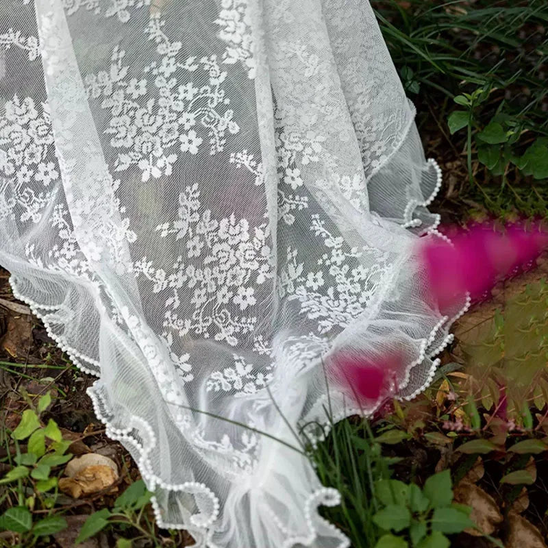 nappe table blanche semi transparente broderie florale vintage romantique polyester lavable machine rectangle personnalisable