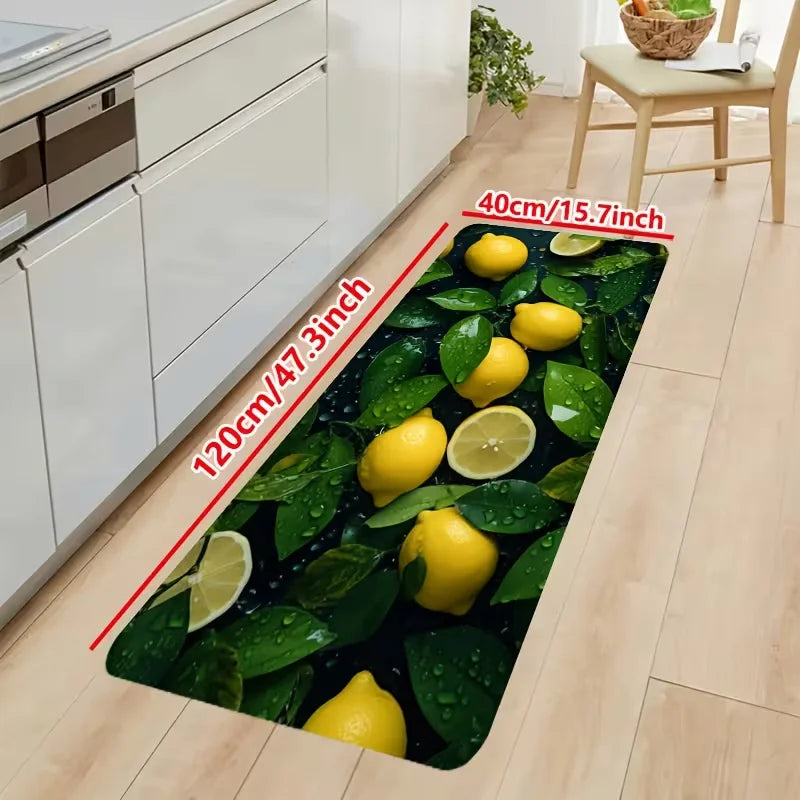 tapis sol antidérapant citrons feuilles moderne jaune vert texture douce