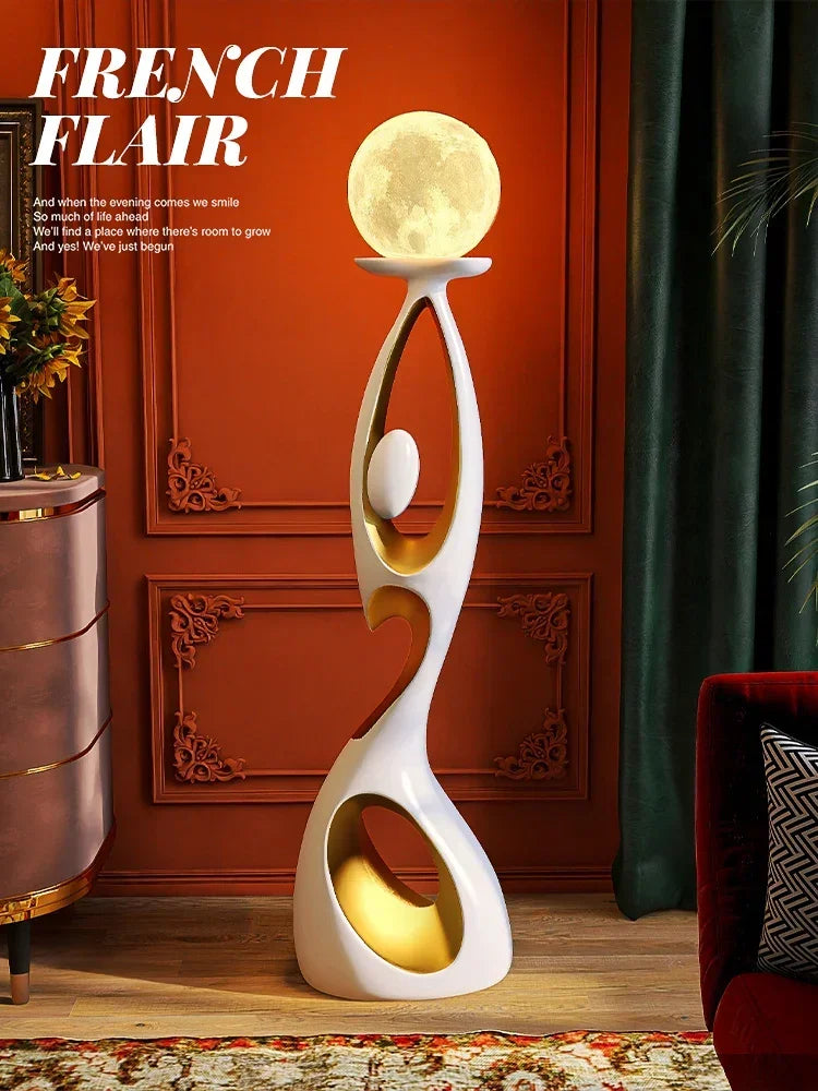 figurine sculpturale abstraite résine deco moderne intérieur lampe lune texture rugueuse artistique moderne
