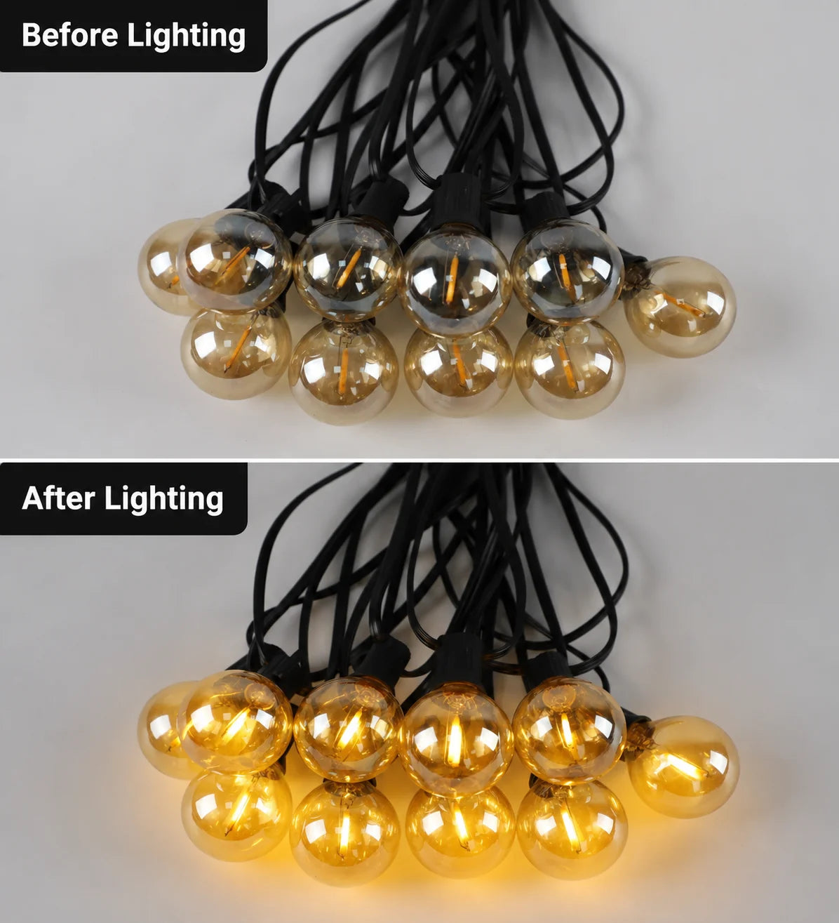 guirlande lumineuse solaire extérieure 24V LED filament ambre transparent moderne vintage clips noirs