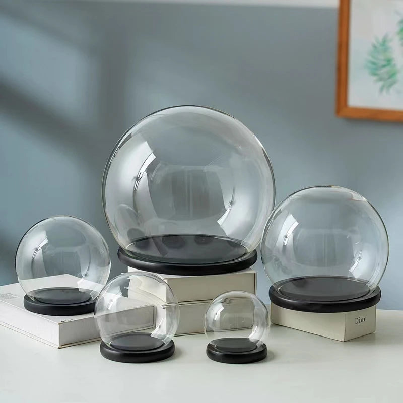 boule verre transparent socle bois décoration d'intérieur moderne objet d'exposition moderne