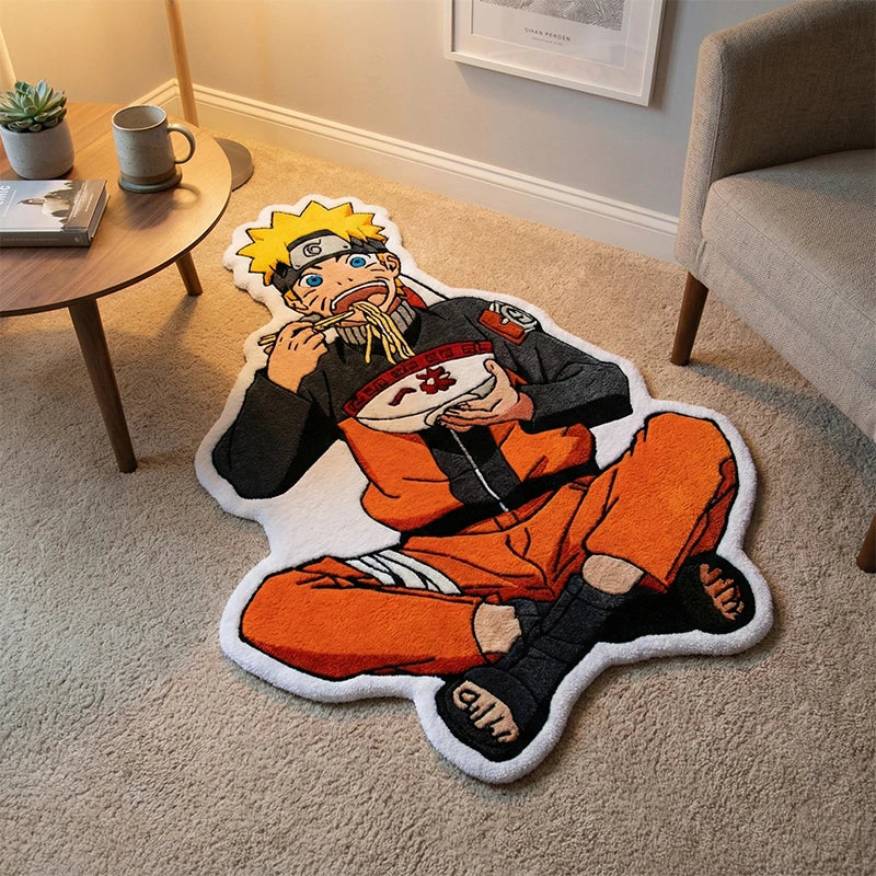 tapis décoratif anime personnages couleurs orange noir blanc mangé nouilles doux contemporain chambre salon