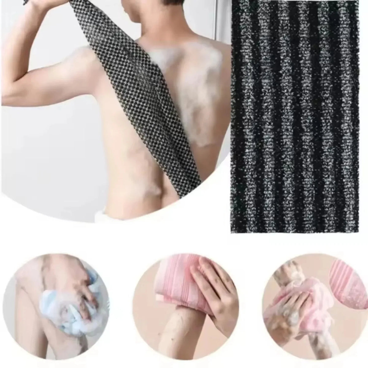 gant bain noir maille fine moderne nettoyage corps antibactérien éponge polyester usage multiple soins