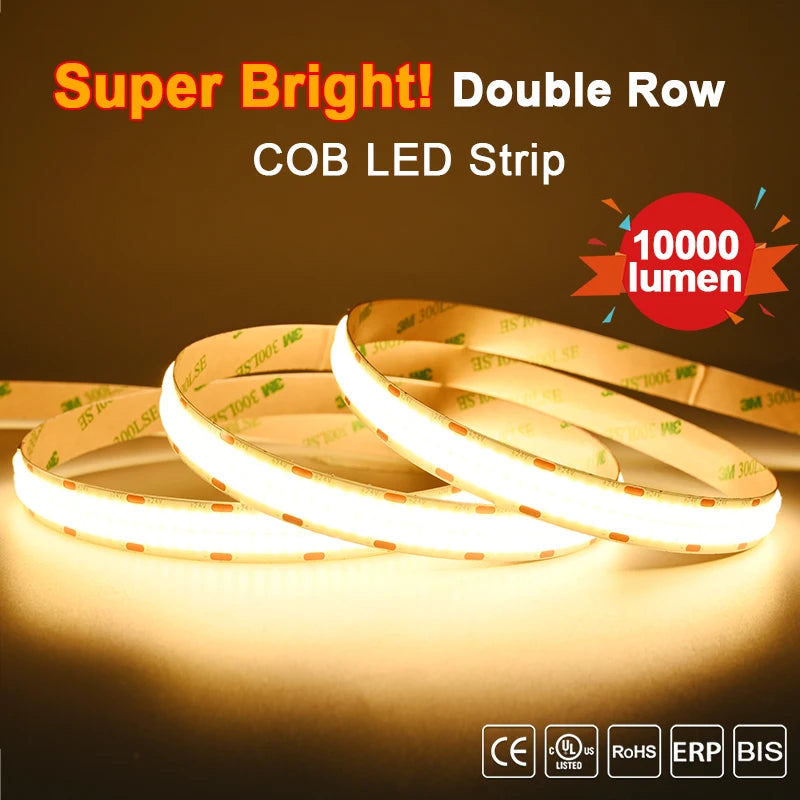 ruban led cob flexible double ligne 600 leds 3000k 4000k 6500k adhésif moderne