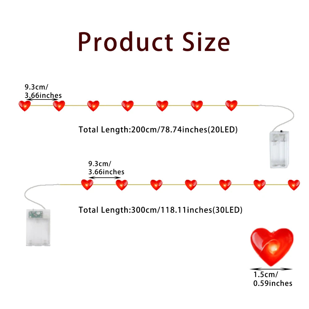 guirlande lumineuse rouge cœur 20 30 led 2m 3m noël romantique féerique chambre moderne