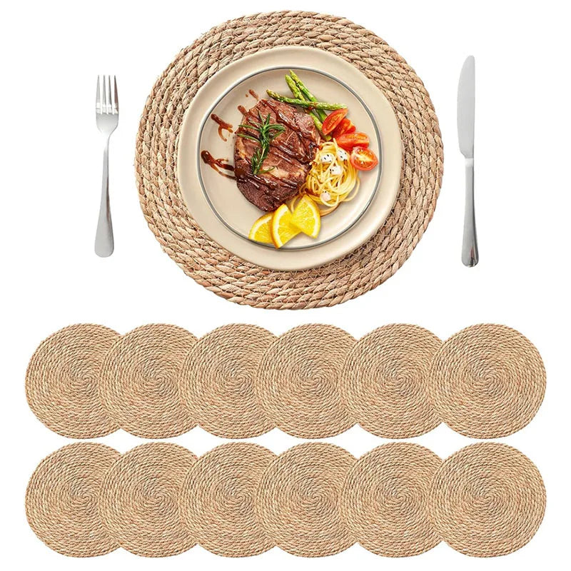 tapis table ronde tressée rustique naturelle bohème 12 pouces set 12 pièces farmhouse decoration