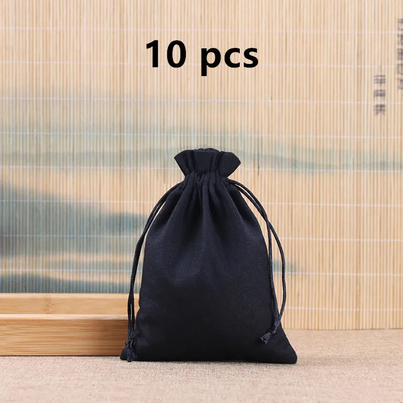 sacs rangement réutilisables toile coton cordon anti poussière blanc noir