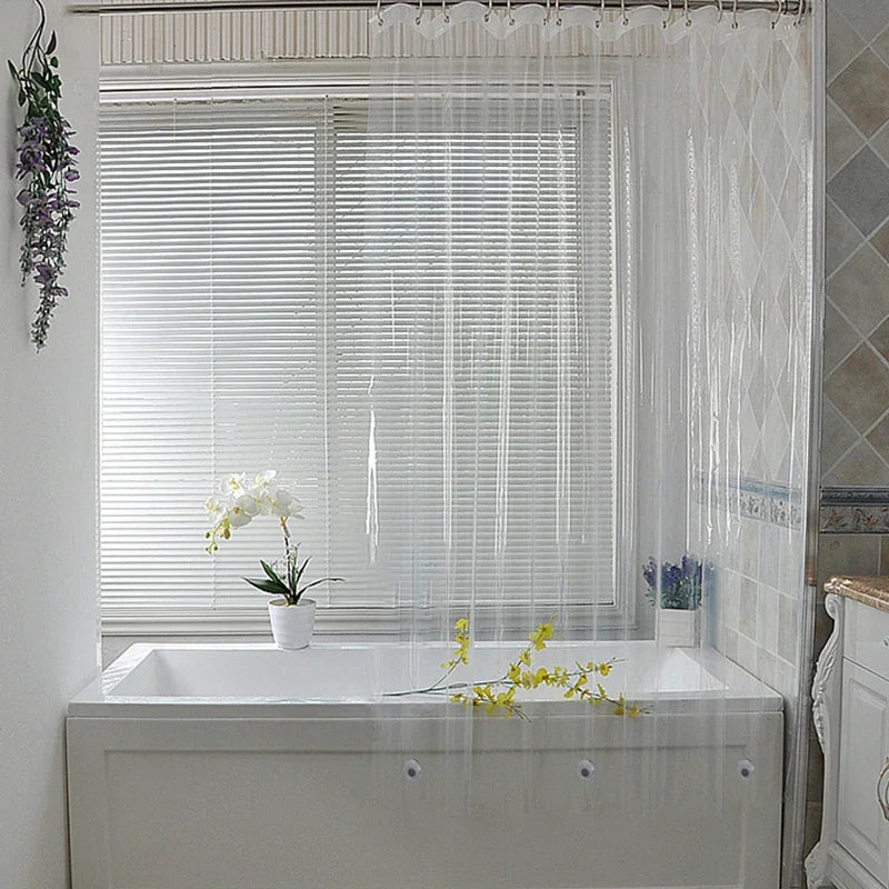 rideau douche transparent moderne aimants légèrement opaque rayures verticales respectueux environnement