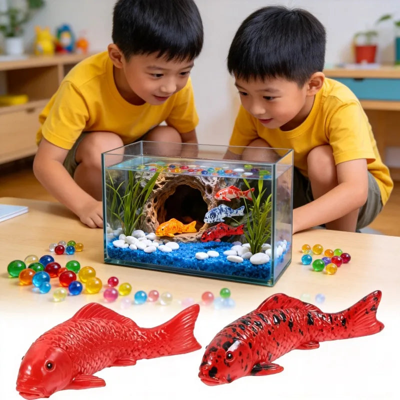 ornements poissons koi résine rouge orange bleu blanc réaliste decoration extérieure jardin statues diy