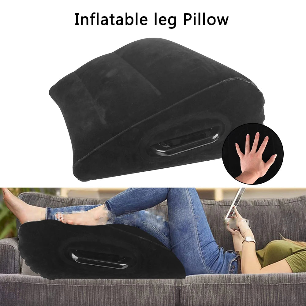 coussin gonflable velours noir poignée métallique confort jambes élévation sommeil voyage camping