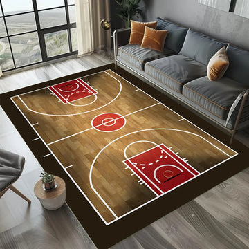 tapis moderne basket ball rouge blanc vert noir polypropylène polyester adhésif salon chambre salle