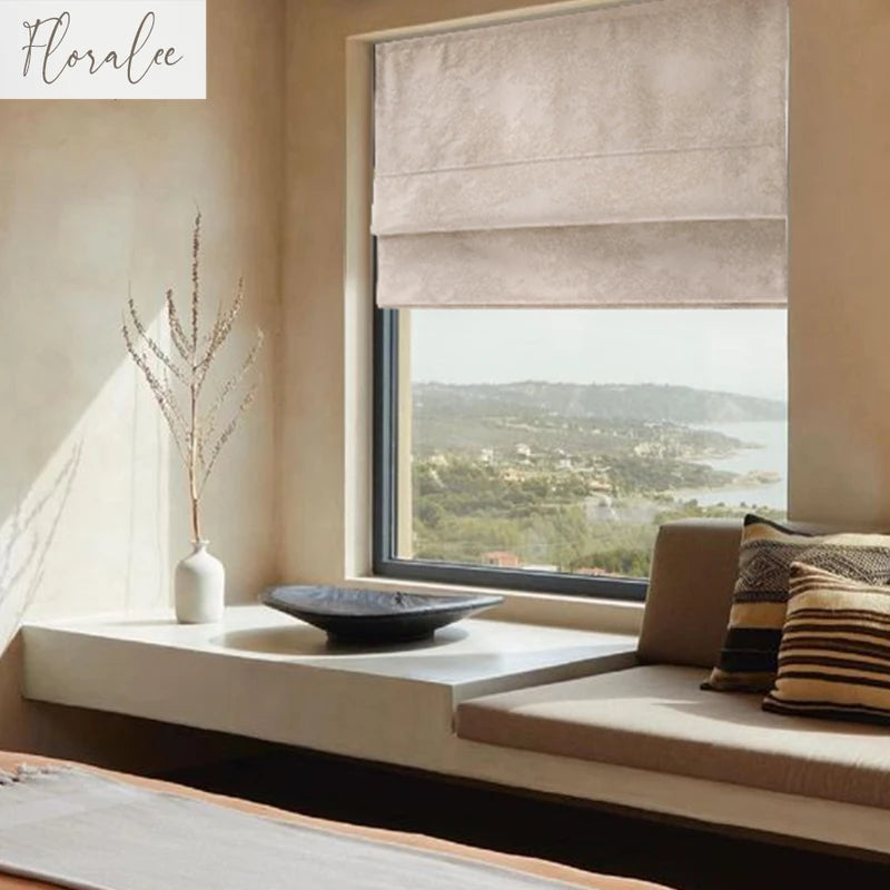 rideau moderne minimaliste beige clair texture florale opacité chaînette polyester chambre