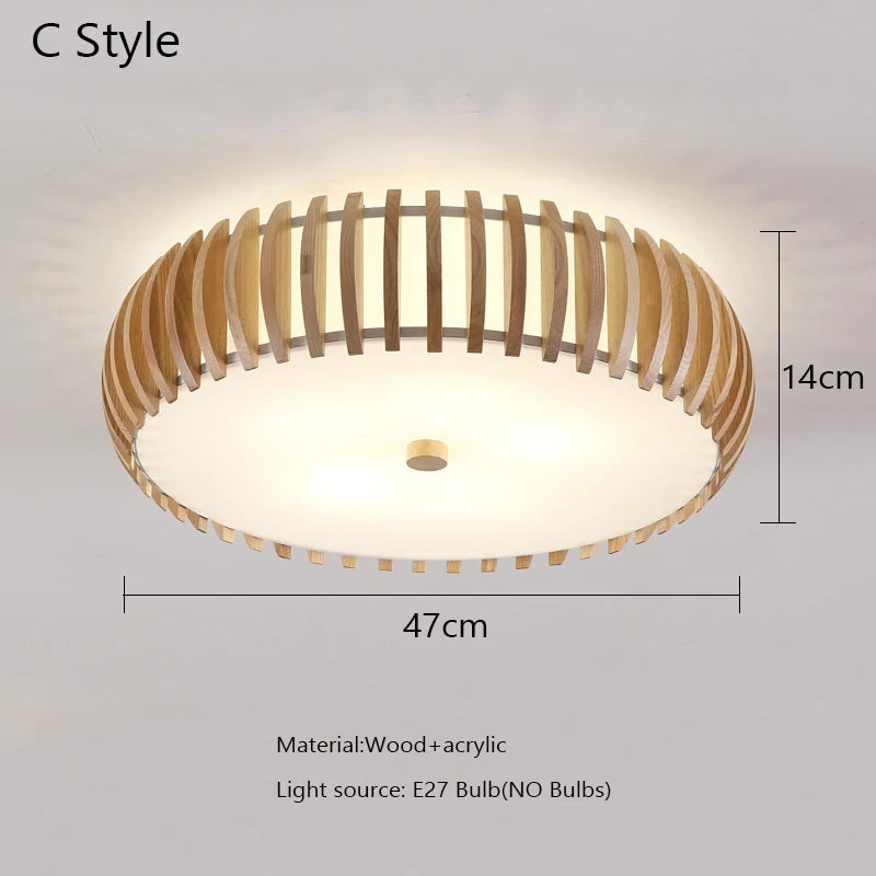 lampe moderne bois naturel blanc rayures horizontales diffuseur acrylique éclairage salon chambre cuisine