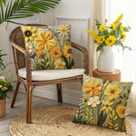 taies d'oreiller polyester fleurs relief artisanal zipper 45x45cm vert jaune blanc