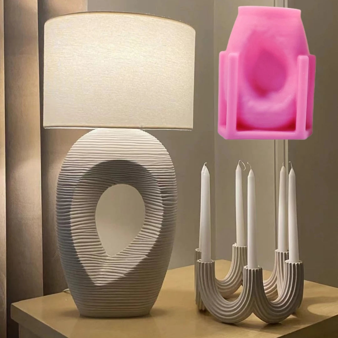 moule silicone vase géométrique rayures horizontales décoration intérieure minimaliste moderne blanc rose bleu