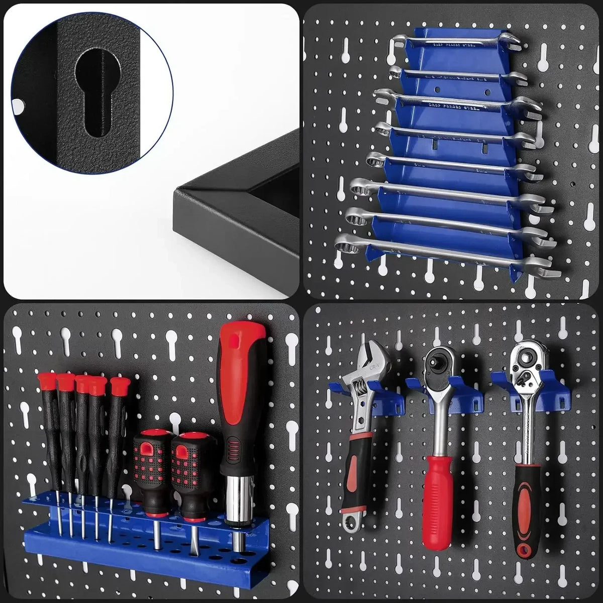 Organisateur mural perforé métal bleu pour rangement outils