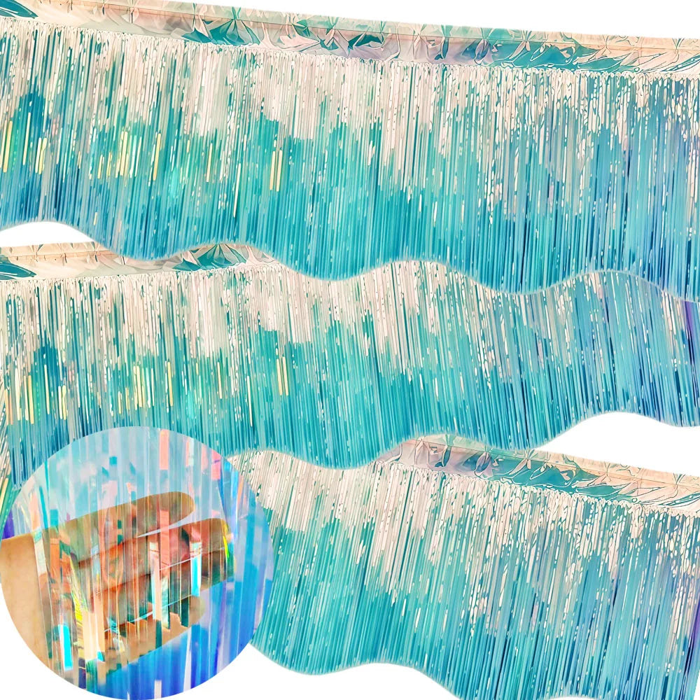 rideau festif iridescent bleu vert argent moderne mariage anniversaire ondulé 300cm 380cm