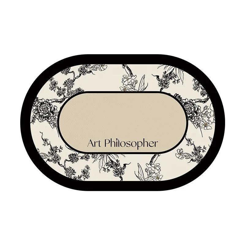 tapis table beige noir résistants chaleur imperméables lavables fleurs stylisées texture cuir classique élégant