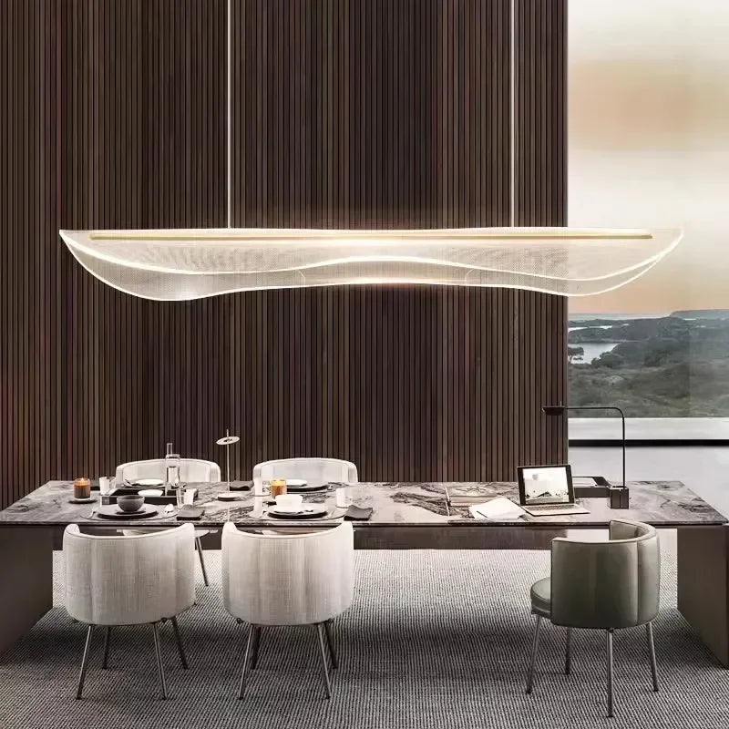 suspension lumineuse moderne blanc doré texture maille fine clips métalliques 6000K 4500K 3000K