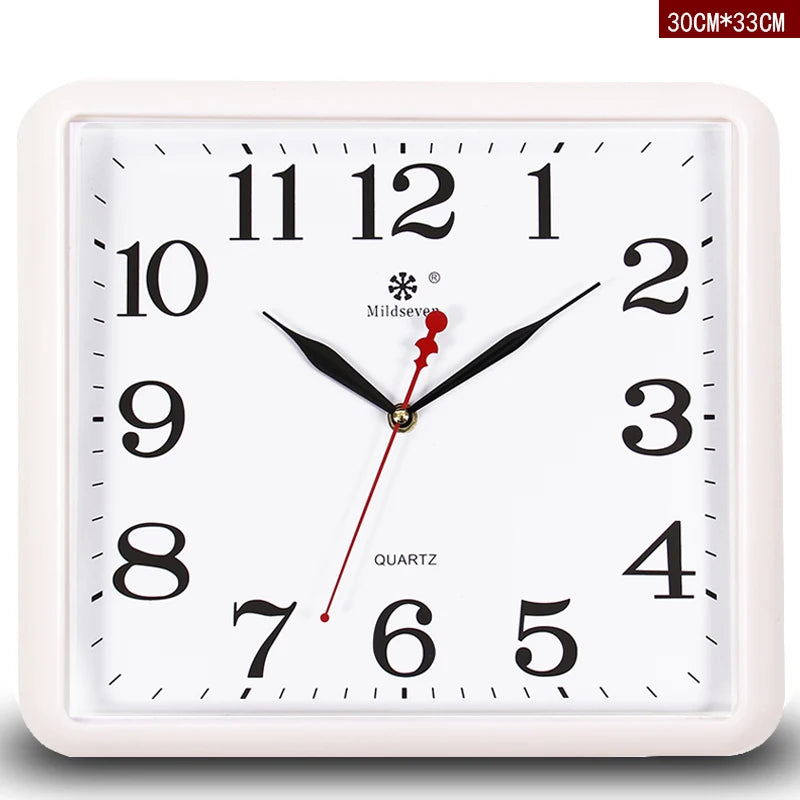 horloge murale carrée quartz aiguille classique cadre marron cadran blanc salon cuisine decoration murale