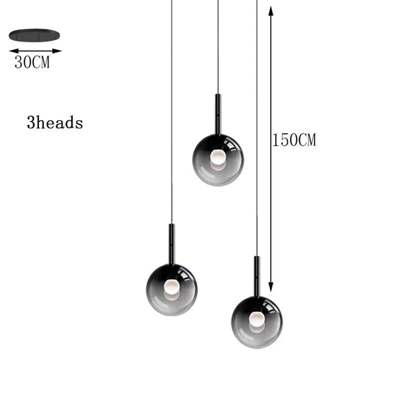 suspension lumineuse moderne minimaliste noir argenté plusieurs têtes éclairage intérieur salon escalier