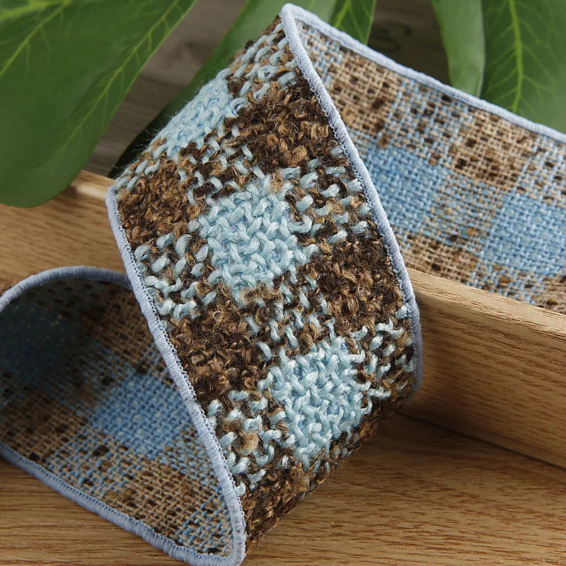 ruban carreaux polyestère noir blanc marron vert rose bleu clair tissé rustique double face