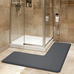 tapis bain gris moderne points noirs fond blanc doux absorbant grande taille 150x45cm