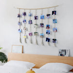 cadre mural bois clips tresses boho blanc gris clair photos suspension