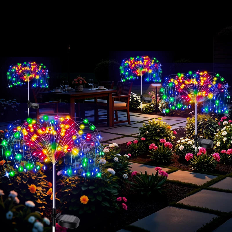 décorations solaires feu d'artifice blanc jaune multicolore moderne filament lumineux extérieur jardin camping