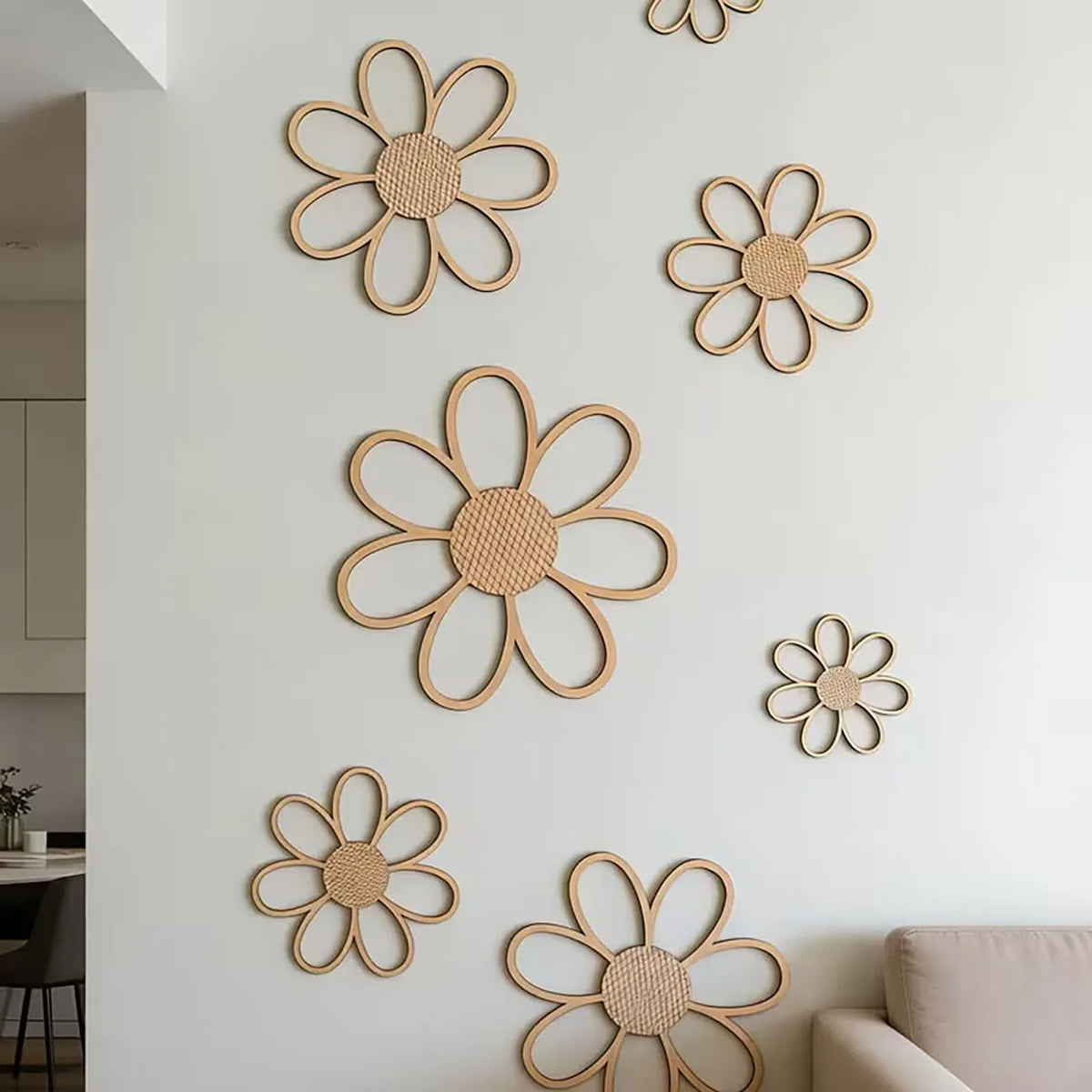 décoration murale fleurs texturées bois couleurs enfant adhésif double face ensemble fleurs différentes tailles