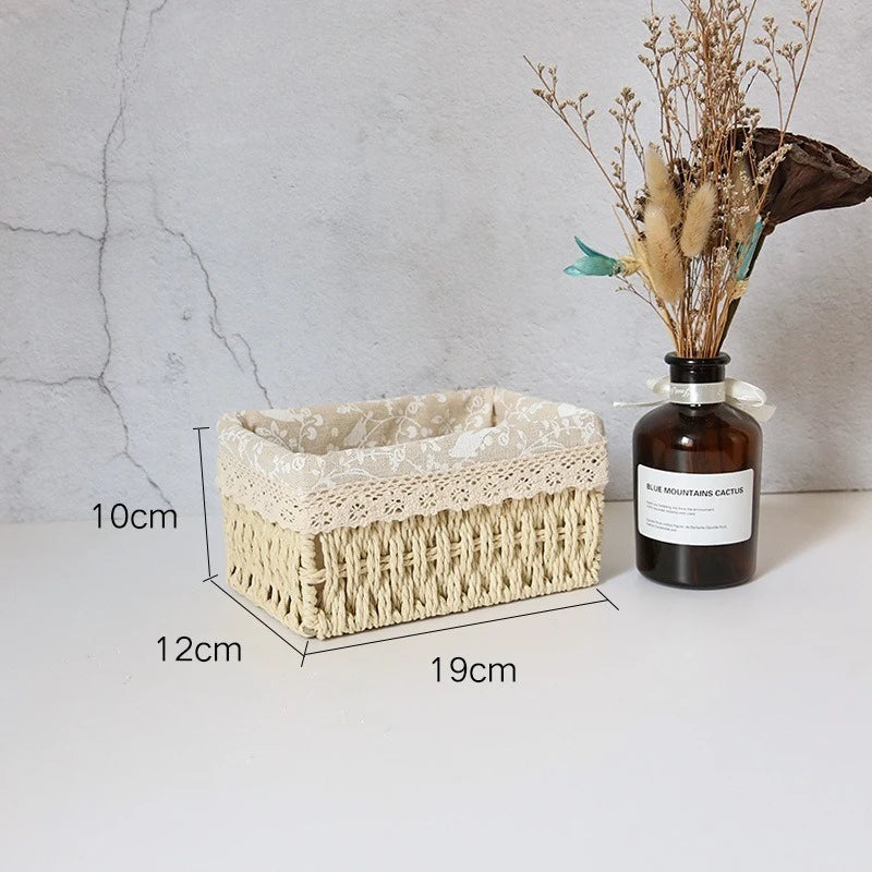 paniers rangement tissu dentelle beige rustique boho chic set trois tailles différentes