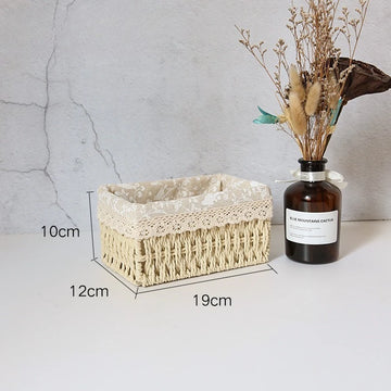 paniers rangement tissu dentelle beige rustique boho chic set trois tailles différentes