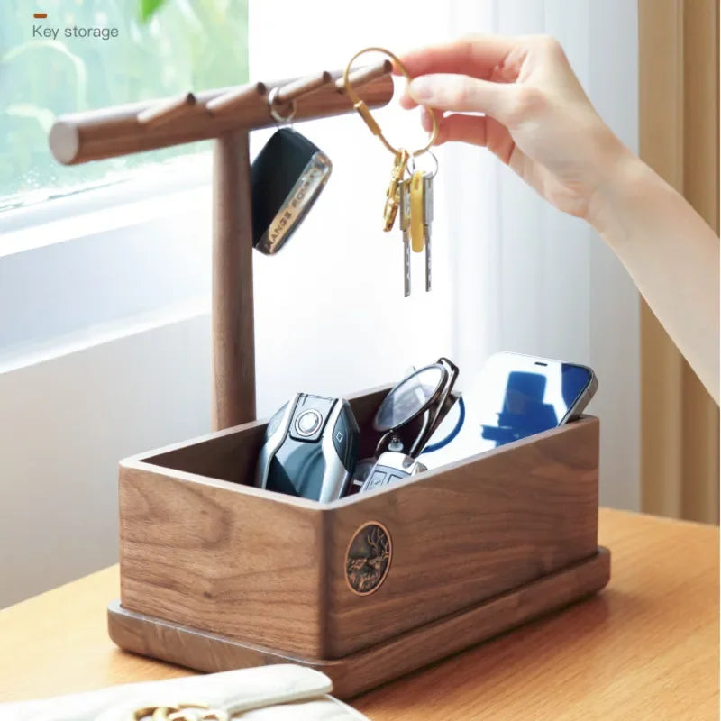 rangement multifonction bois foncé moderne porte clés bijoux clés télécommandes support mural compartmenttaire