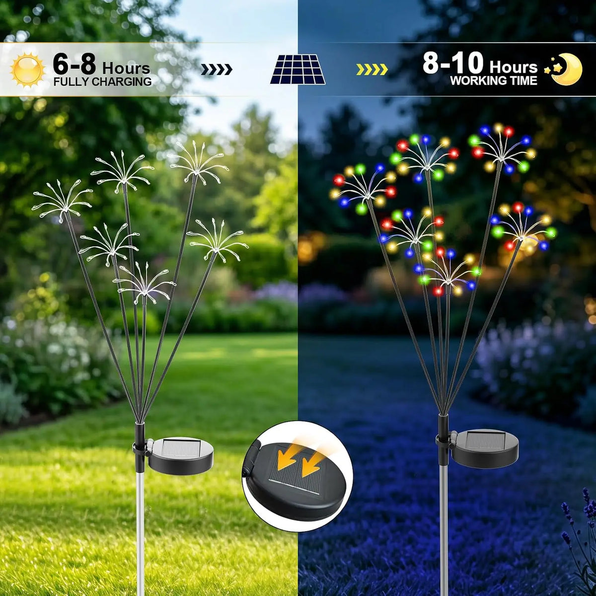 lumière solaire feu d'artifice multiple couleurs moderne jardin extérieur plante ip65 led