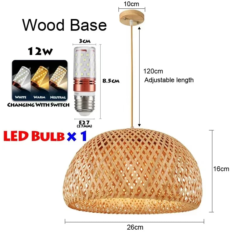 suspension lumineuse bois tressée moderne ampoule led câble électrique chambre salon