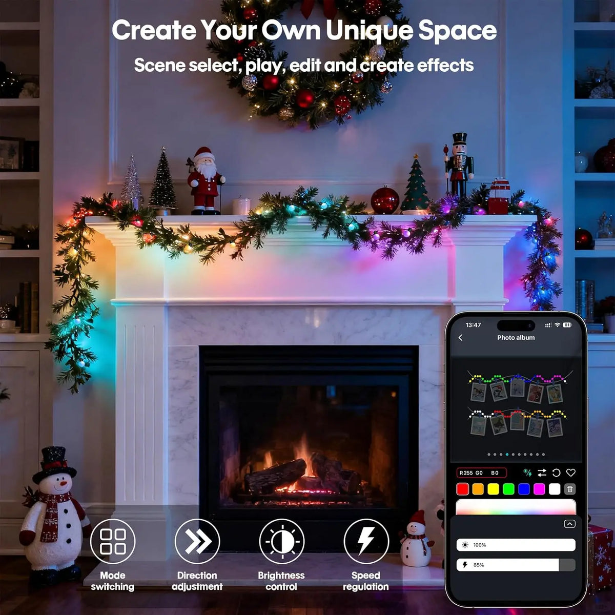 guirlande led multicolore decoration noel 10m 5m telecommande application smartphone
