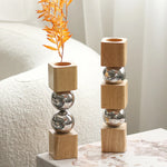vase décoration intérieure bois métal minimaliste sculptural boules sphères cubes fleurs séchées