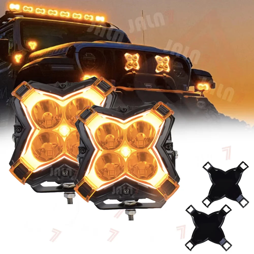 projecteur led noir orange quadrillé moderne robuste ip67 50w 6500k fixations adaptateurs tamaño