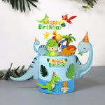 décoration gâteau enfant dinosaure cartoon palmiers ballons happy birthday motifs floraux tringle festif anniversaire