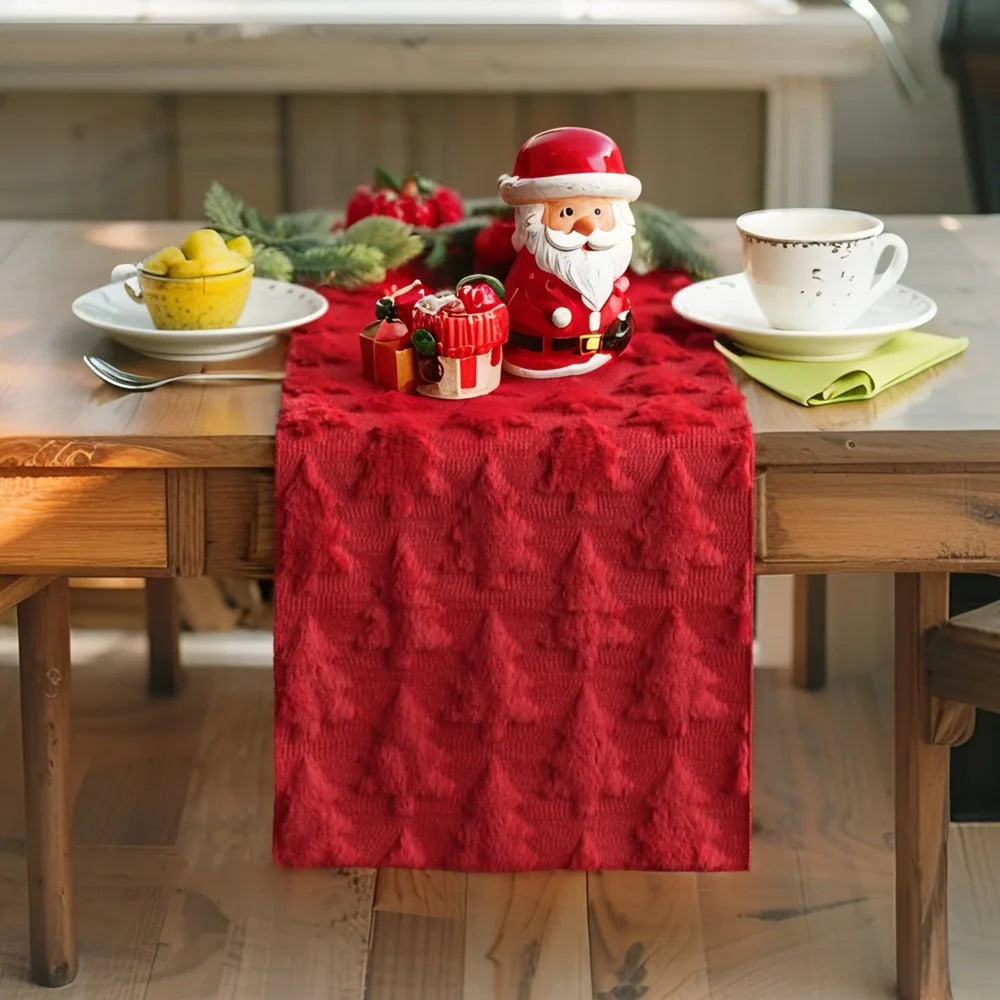 chaise table arbre noël vert rouge tissage relief festive décoration décembre événement