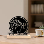 décoration moderne statuette psychologue cerveau bois base personnalisable noir blanc