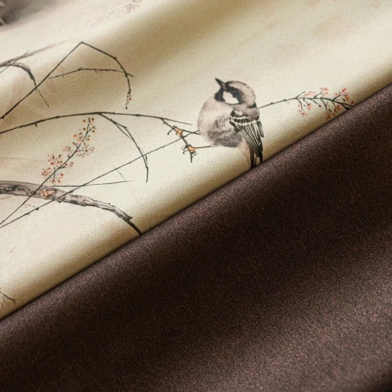rideau occultant beige oiseaux noirs fleurs classique anneaux fenêtre salon chambre