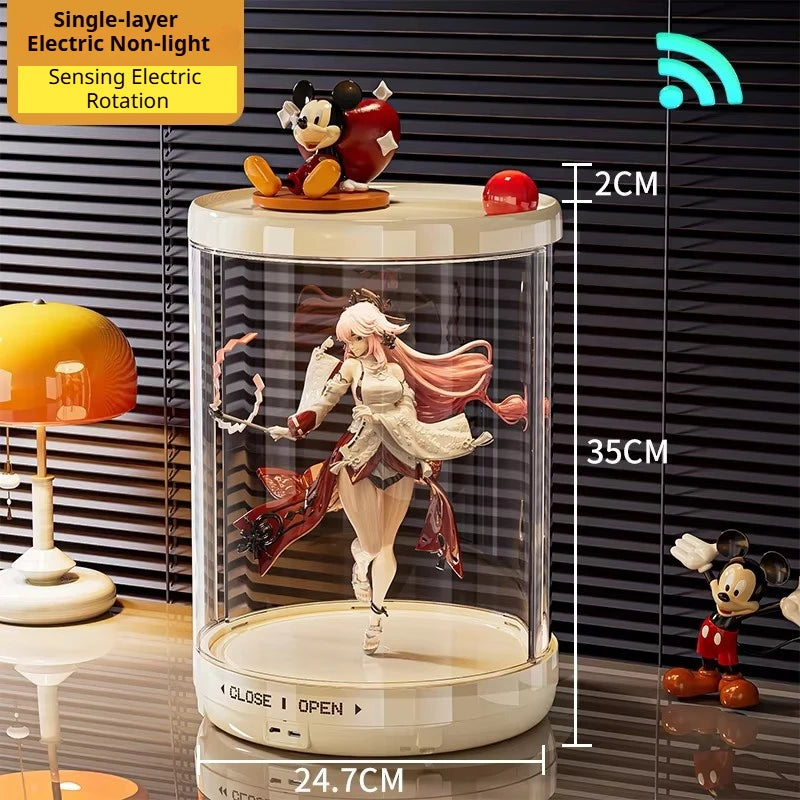 présentoir rotatif blanc figurines transparent boîte rangement moderne niveaux lisses anti poussière trưng bày