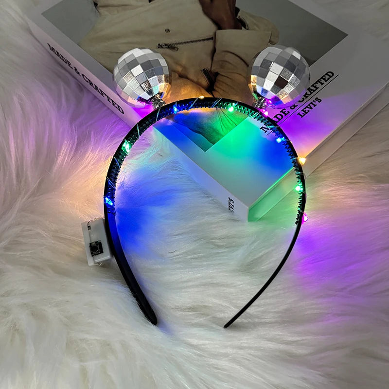 diadème lumineux disco led multicolores noir argenté fête anniversaire mariage enfants baptême