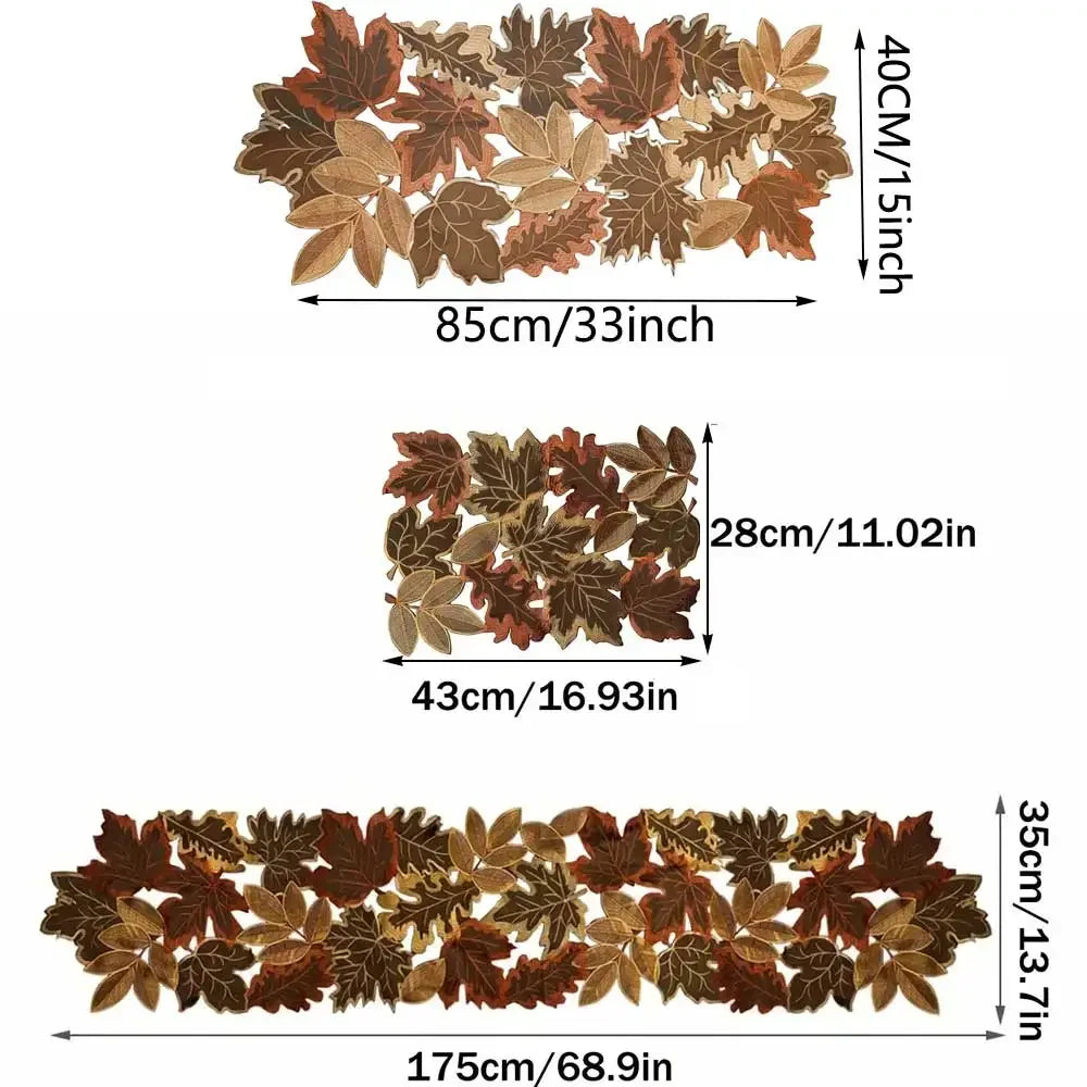 nappe décorative automnale feuilles érable brodées rustique couleurs marron orange rouge doré semi transparent