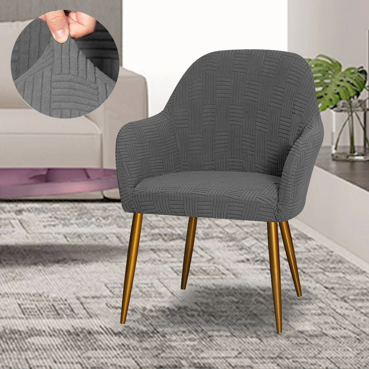 fauteuil moderne marron clair tissu élastique motifs géométriques simple accueil chaise banquet lavable