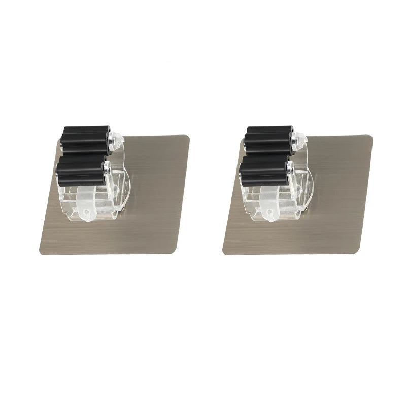 porte balai adhésif moderne violet bleu gris rondelle blanche transparente support crochets mur