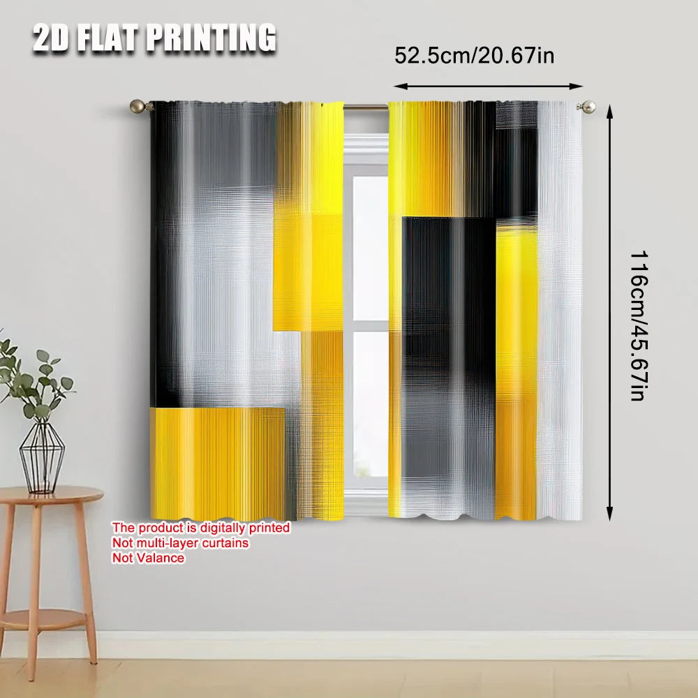 rideau moderne polyester noir gris jaune rayures horizontales abstraits translucide chambre salon